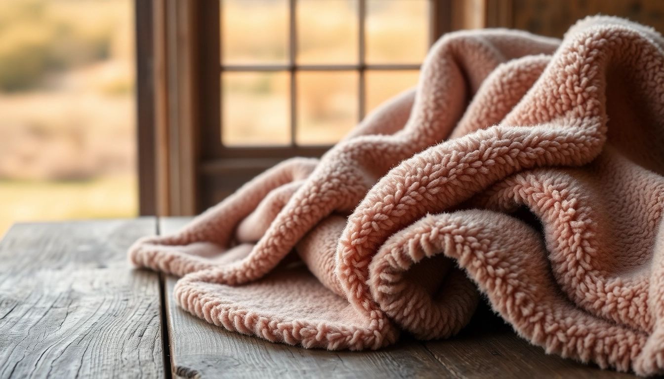 Fleece stof met verschillende texturen en kleuren op een rustieke tafel.