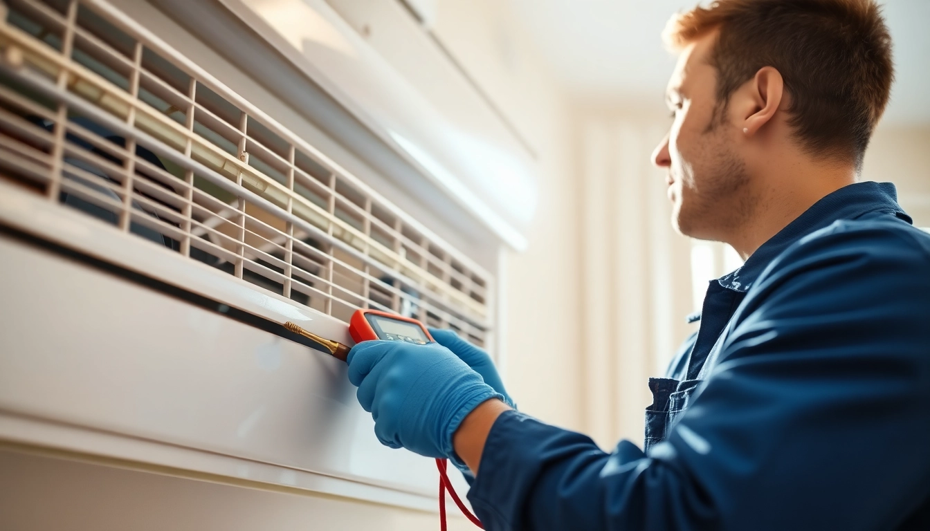 AC repair phoenix az technician expertly fixing a high-quality air conditioning unit indoors.